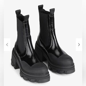 GANNI Patent Leather Mid Chelsea Boots Black 9